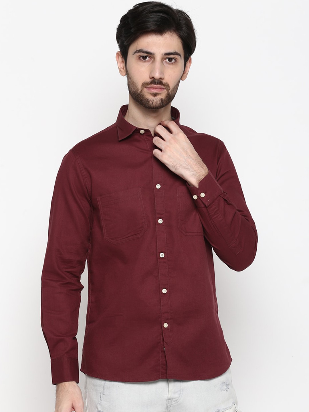 

Cantabil Men Maroon Slim Fit Solid Casual Shirt