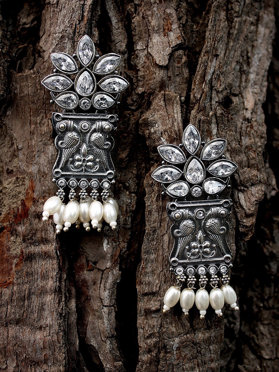 

Adwitiya Collection Silver-Toned Contemporary Drop Earrings