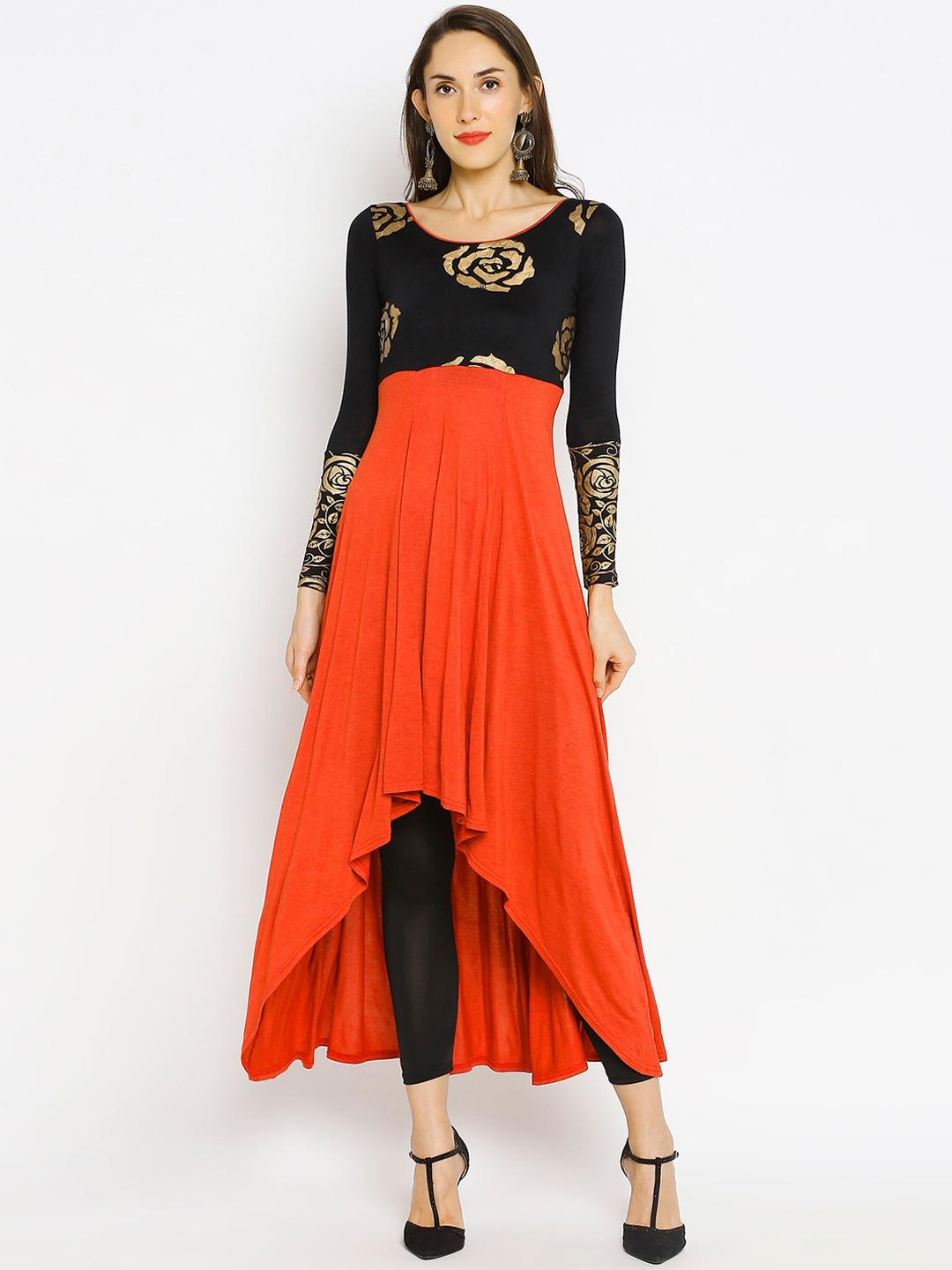 

Ira Soleil Women Orange Colourblocked Anarkali Kurta