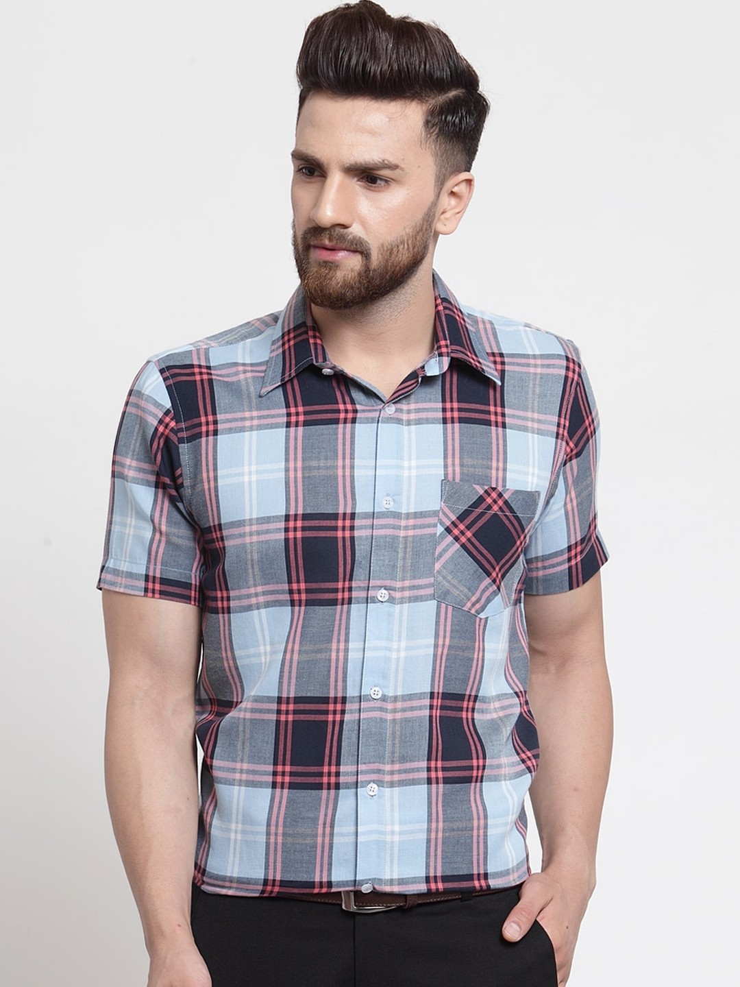 

Purple State Men Blue Slim Fit Checked Casual Shirt