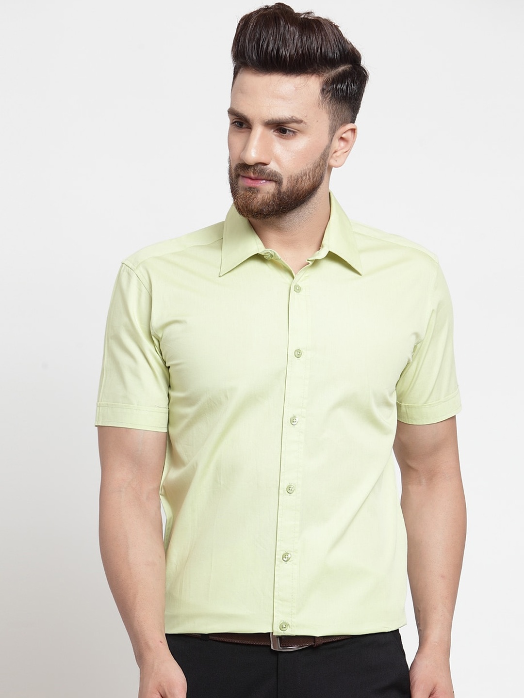 Purple State Men Green Slim Fit Solid Formal Shirt