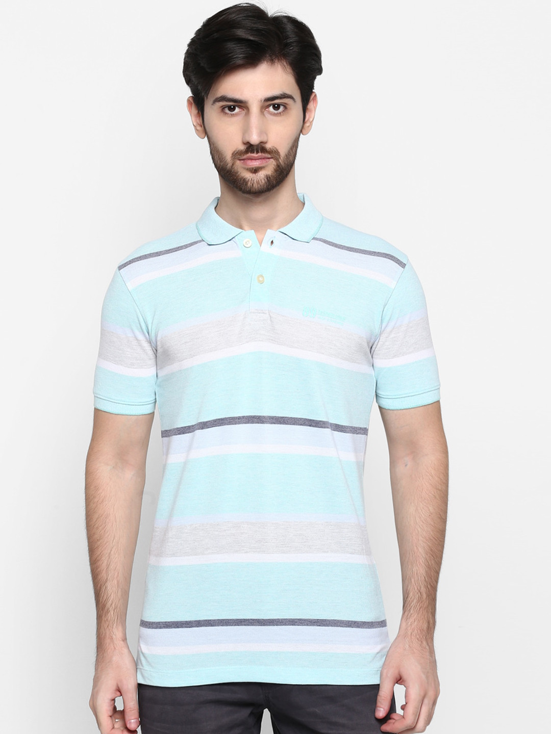 

Cantabil Men Blue Striped Polo Collar T-shirt