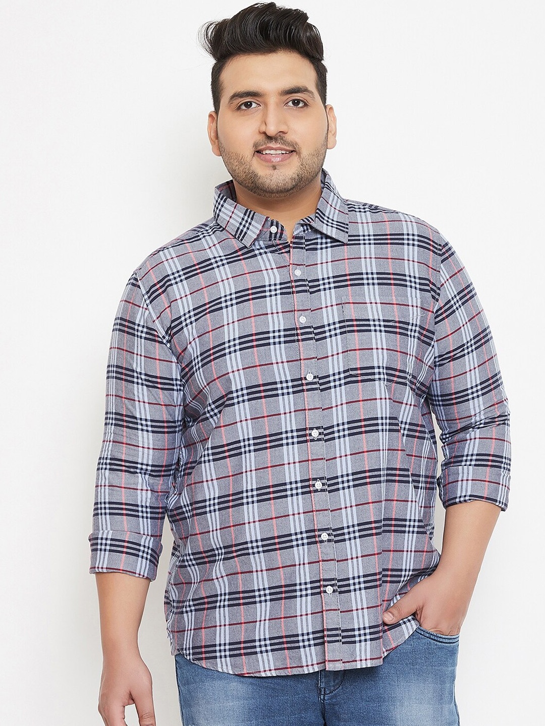 

Instafab Plus Men Grey Regular Fit Checked Casual Shirt