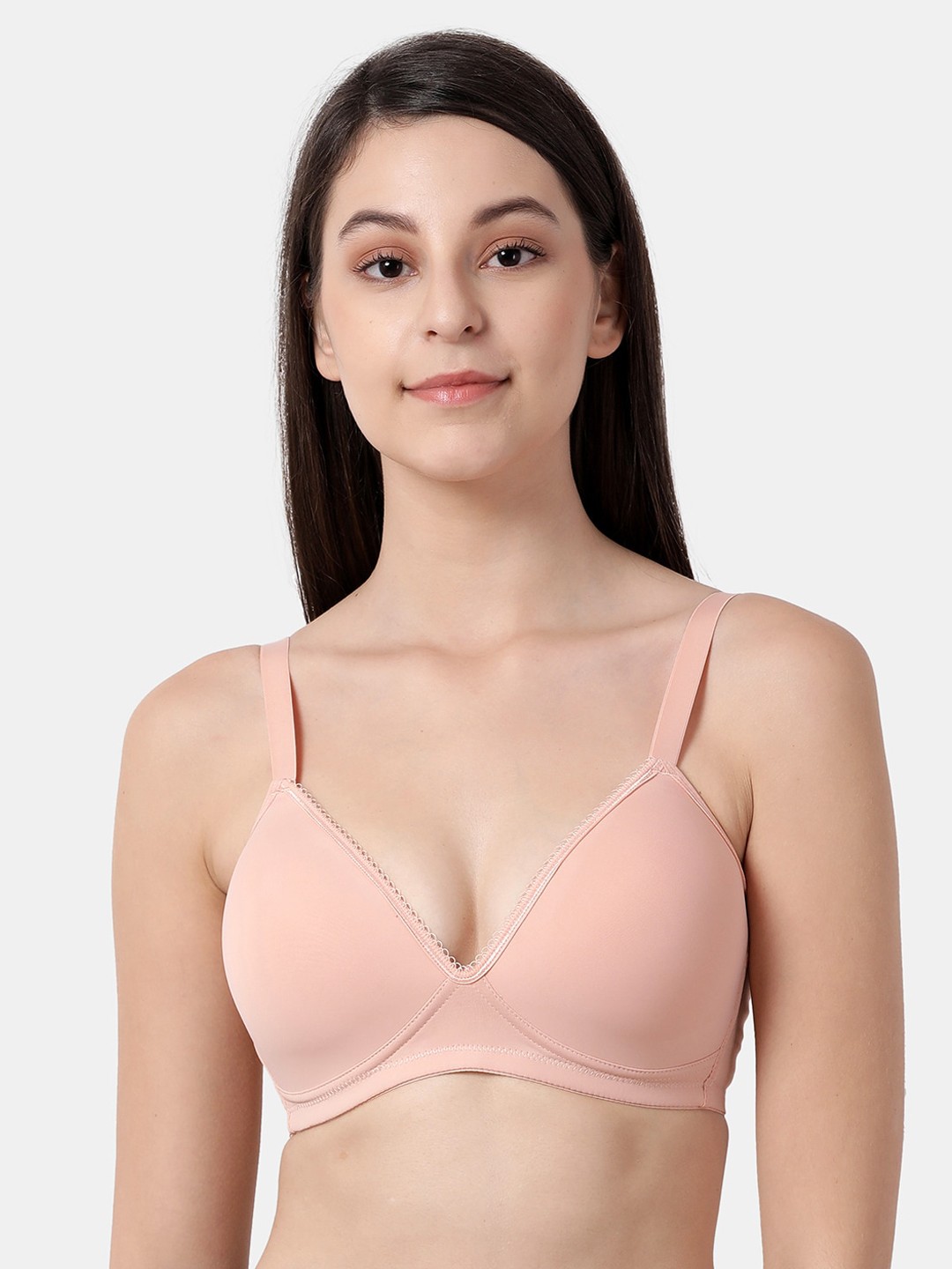 

shyaway Peach-Coloured Solid Non-Wired Lightly Padded Everyday Bra ST019-AlesanSkin