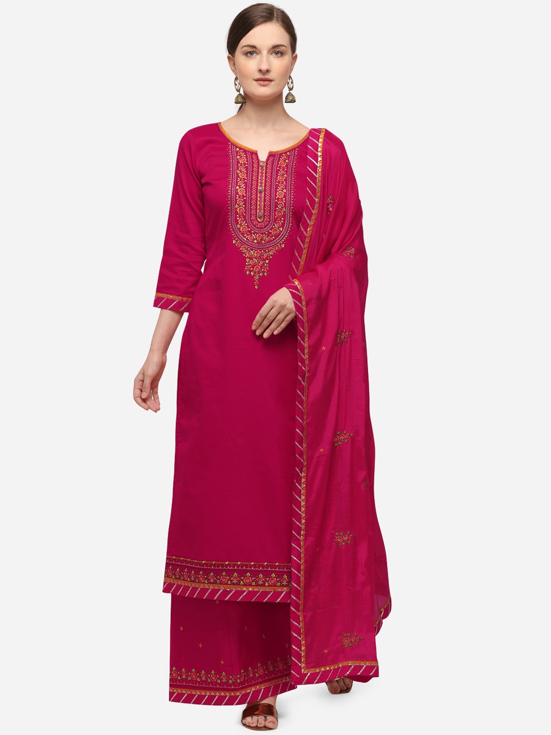

SheWill Pink & Gold-Toned Embroidered Unstitched Dress Material