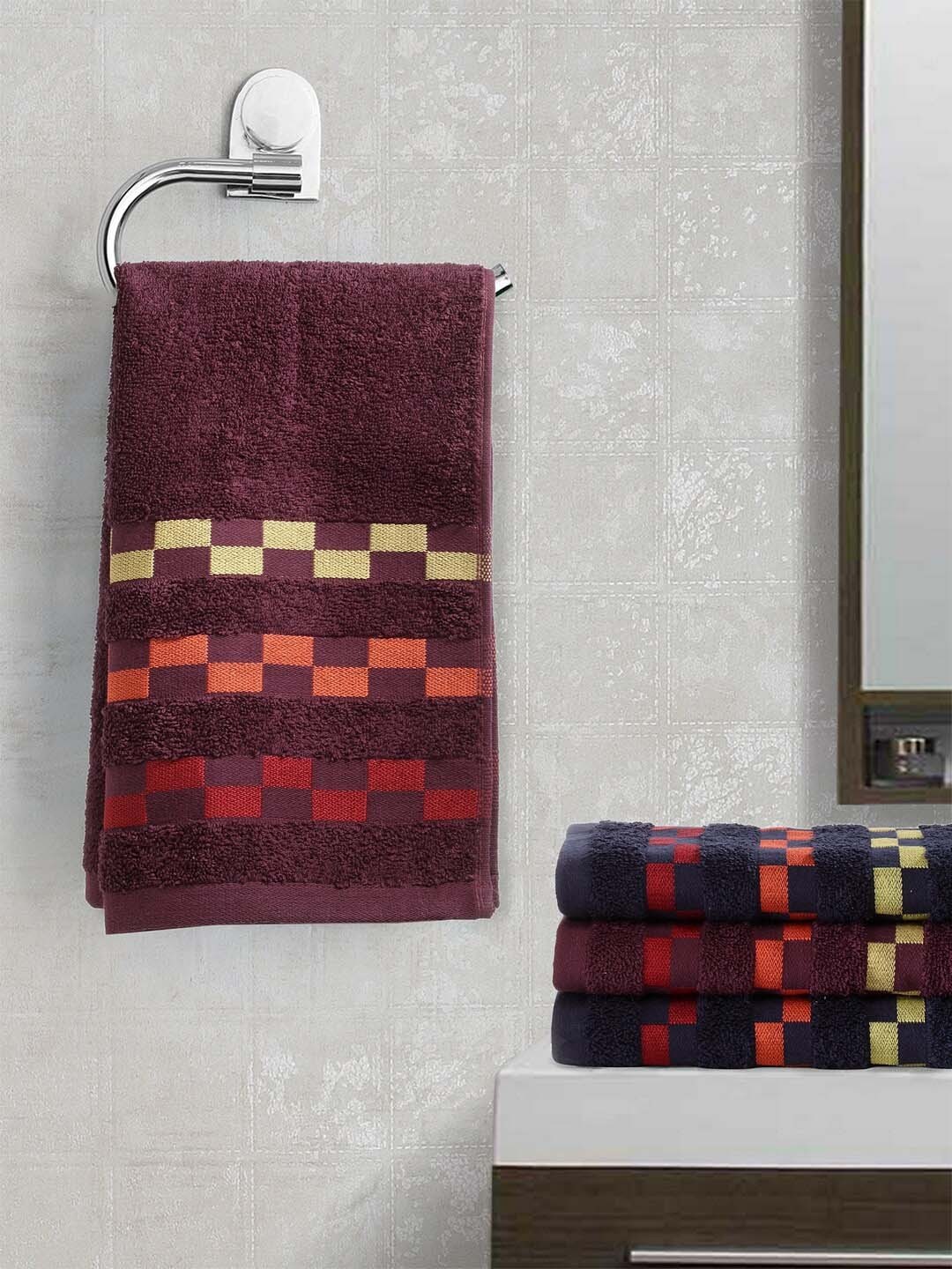 

BIANCA Set of 4 Navy Blue & Purple Solid Hand Towel