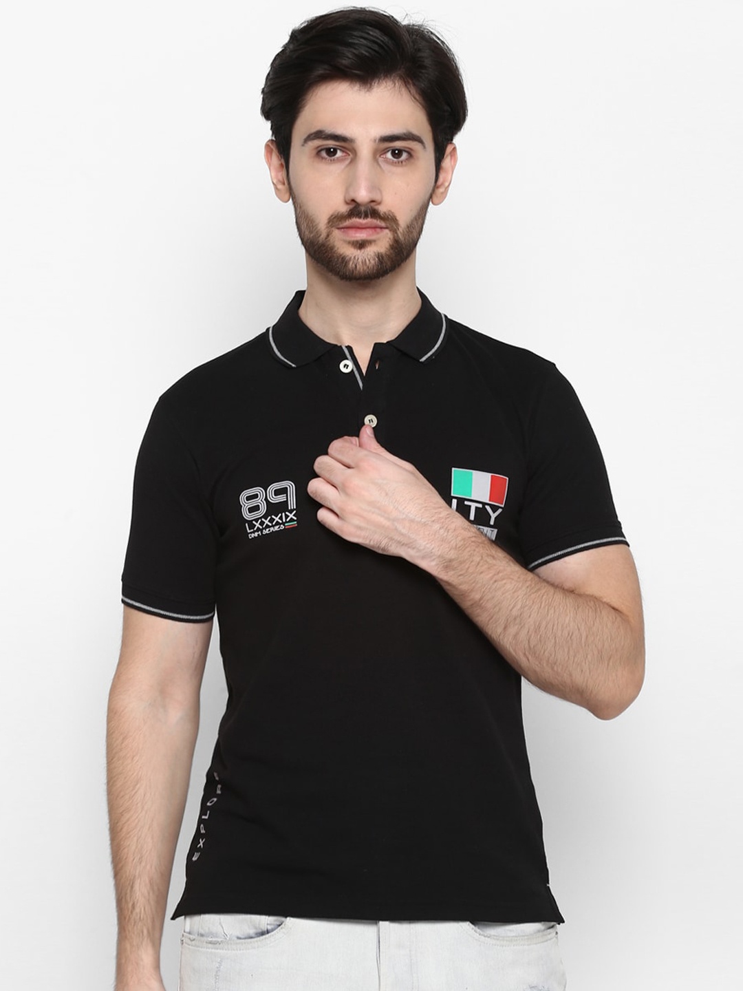 

Cantabil Men Black Solid Polo Collar T-shirt