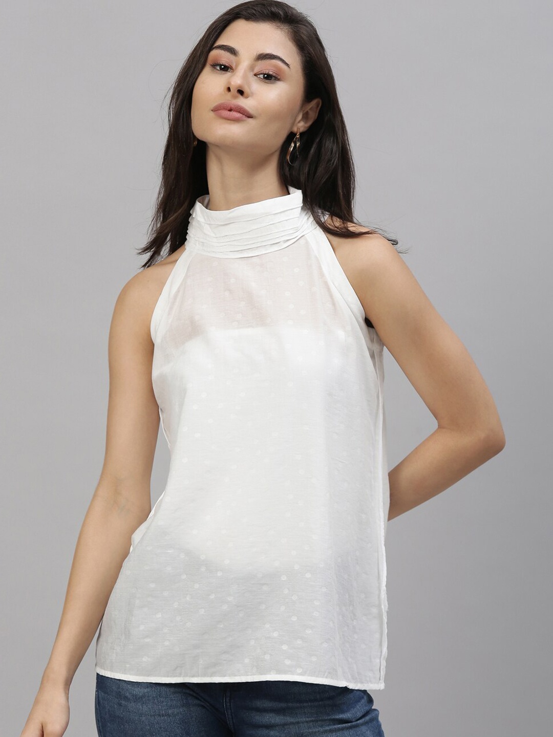 

Rareism White High Neck Regular Top