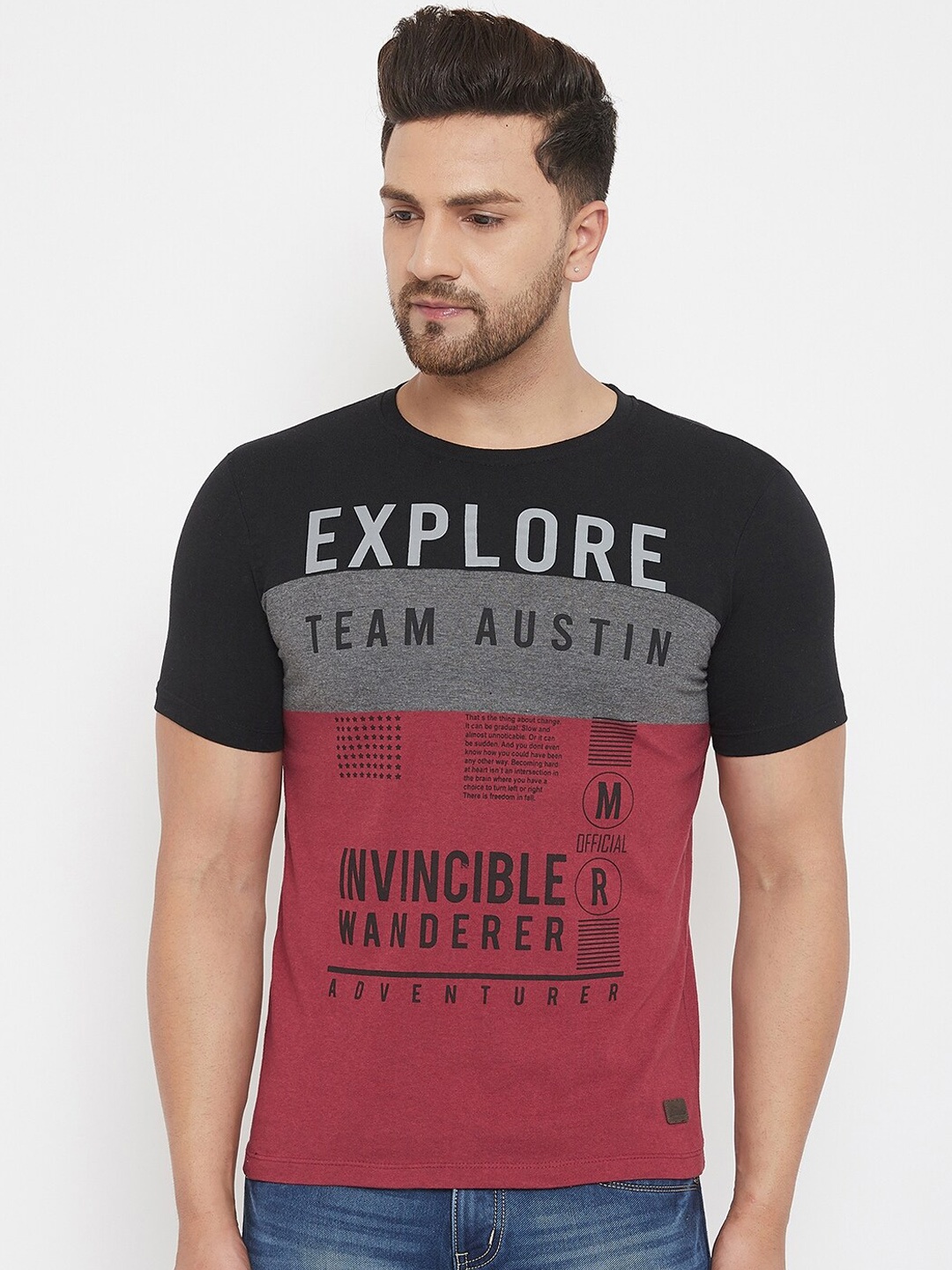 

Austin wood Men Black & Grey Printed Round Neck T-shirt