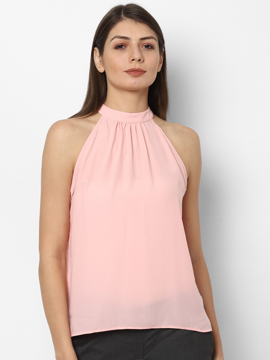 

Allen Solly Woman Pink Halter Neck Pure Cotton Regular Top