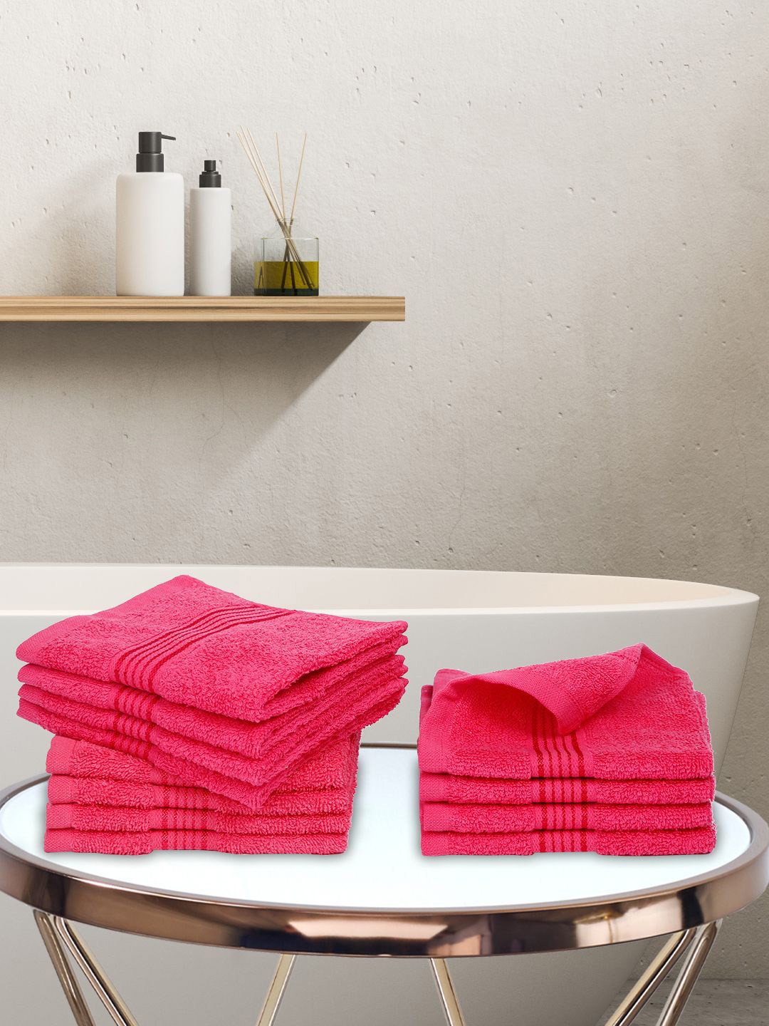 

KOPA Set Of 12 Pink Solid 380 GSM Cotton Face Towels