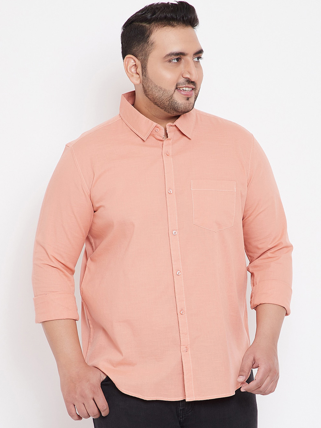 

Instafab Plus Men Peach-Coloured Regular Fit Solid Casual Shirt