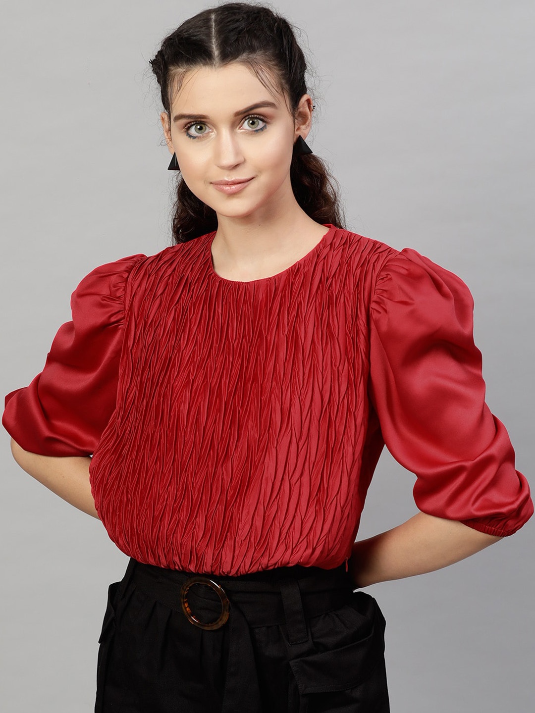 

Street 9 Women Red Solid Blouson Top