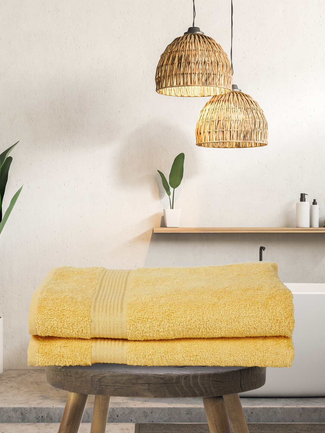 

KOPA Set of 2 Solid Super Absorbent 380 GSM Cotton Bath Towels, Yellow