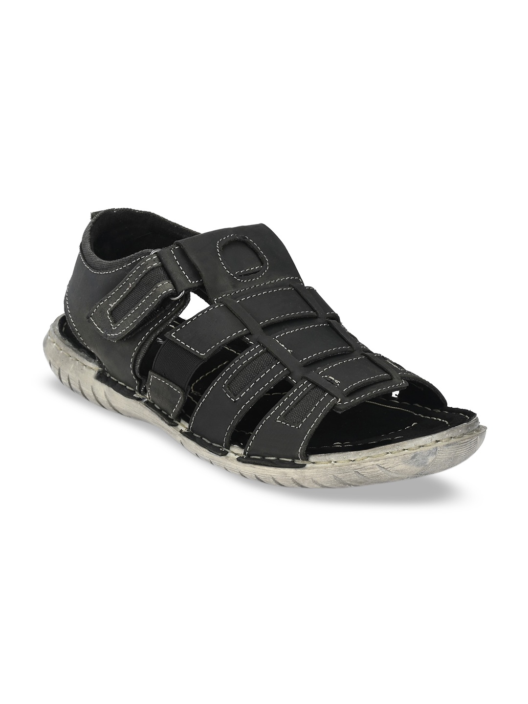 

Delize Men Black Leather Shoe-Style Sandals