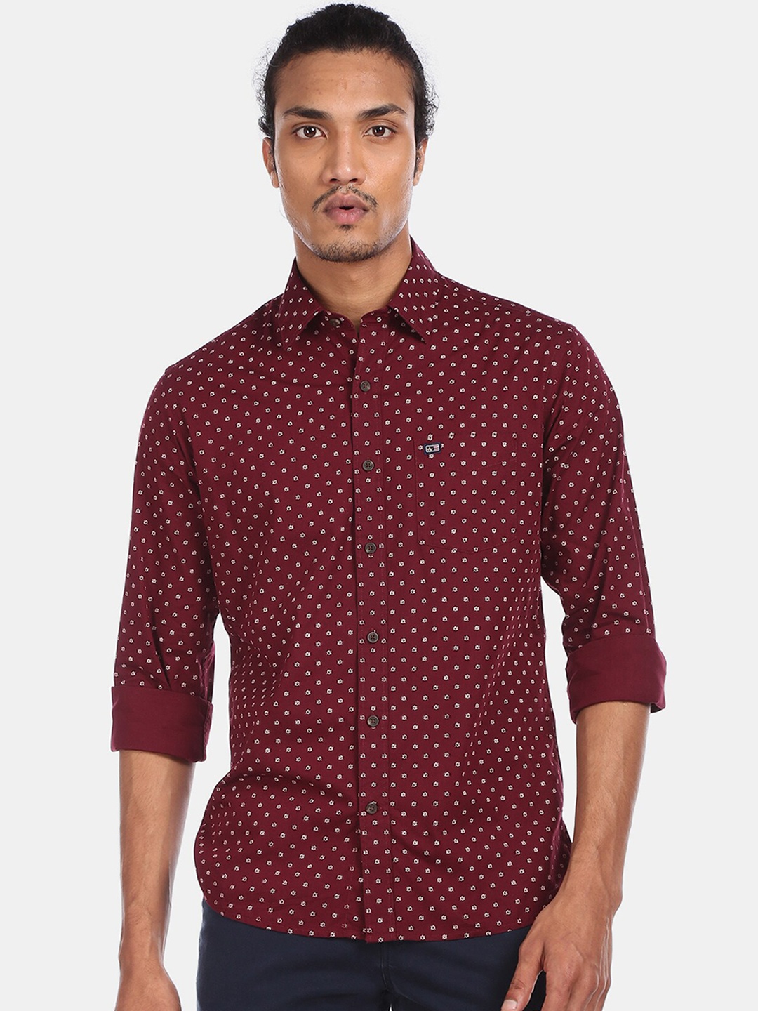 

Arrow Sport Men Maroon & White Regular Fit Printed Cotton Casual Shirt