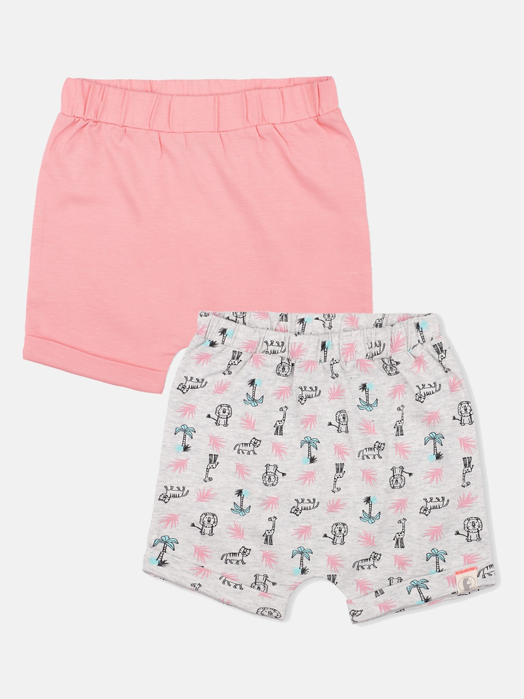 

Babysafe Kids Pack of 2 Pink & Grey Melange Printed Regular Fit Regular Shorts
