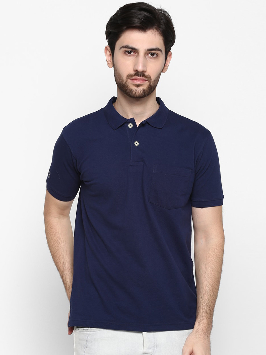 

Cantabil Men Blue Solid Mandarin Collar T-shirt