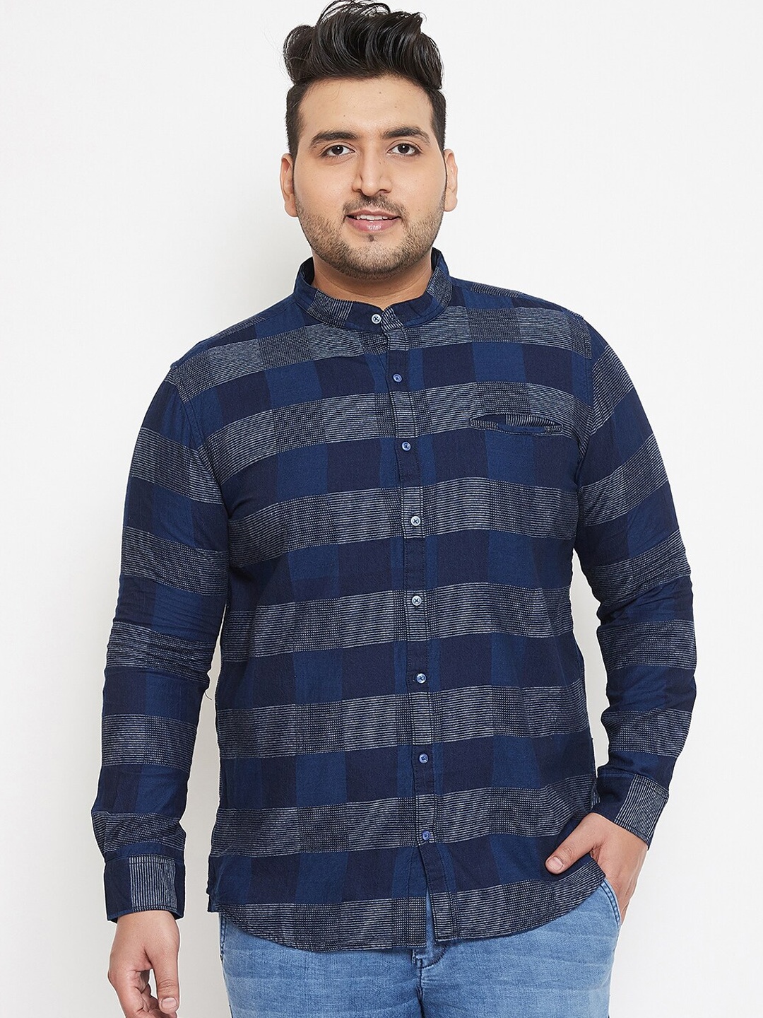 

Instafab Plus Men Navy Blue Self Checked Casual Shirt