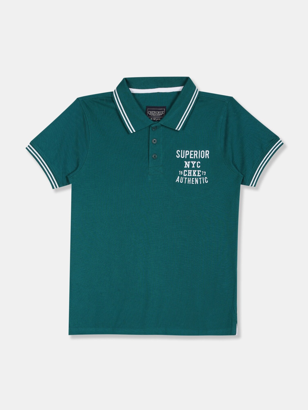 

Cherokee Boys Green Printed Polo Collar T-shirt