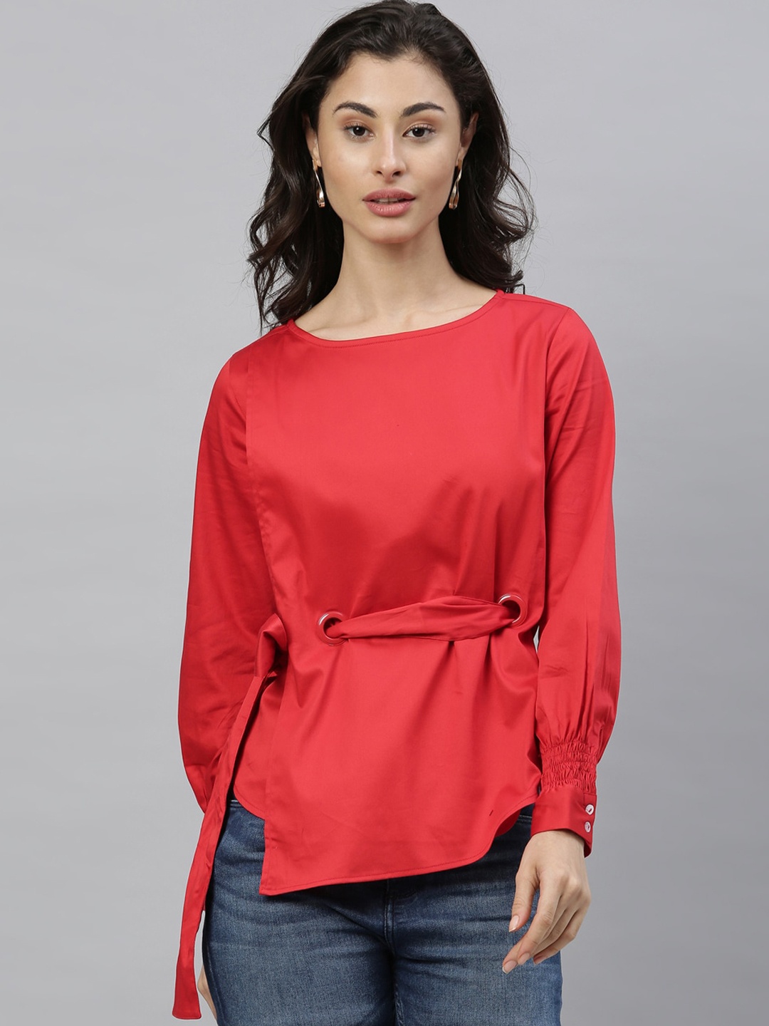 

Rareism Red Pure Cotton Regular Top