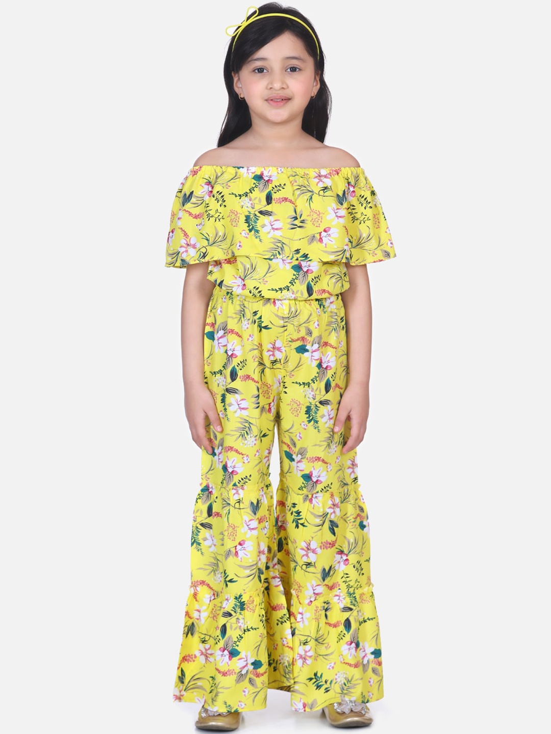 

LilPicks Girls Yellow & Green Printed Top with Palazzos