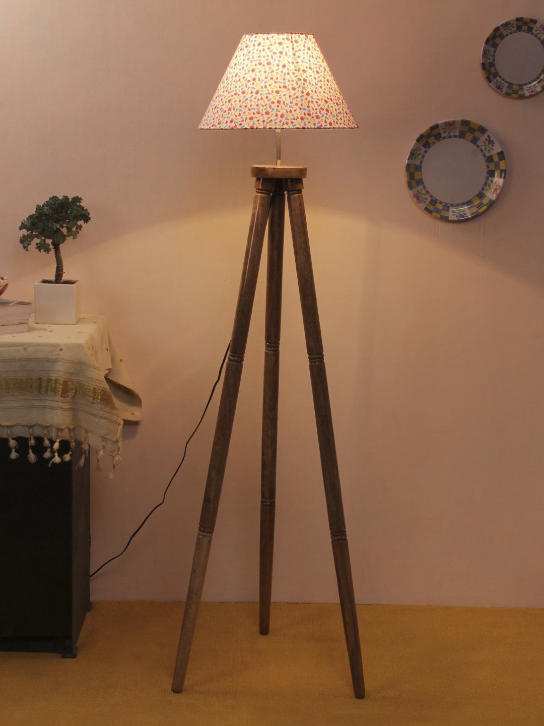 

Devansh White & Blue Solid Wooden Conical Tripod Lamp