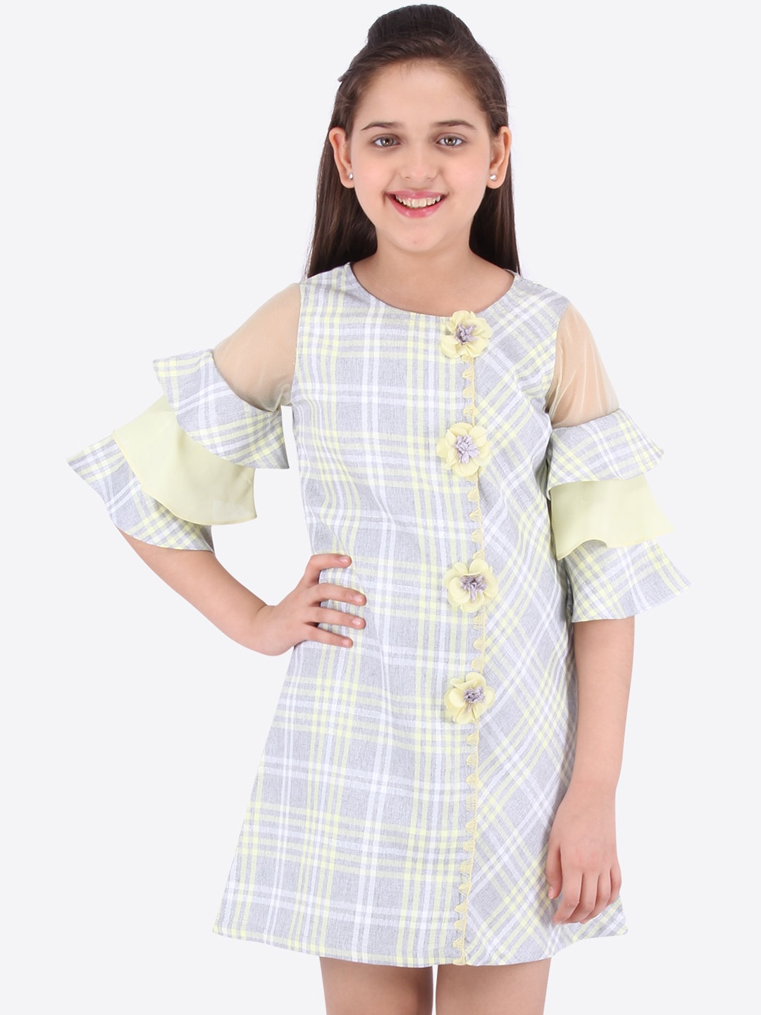 

CUTECUMBER Girls Yellow Checked A-Line Dress