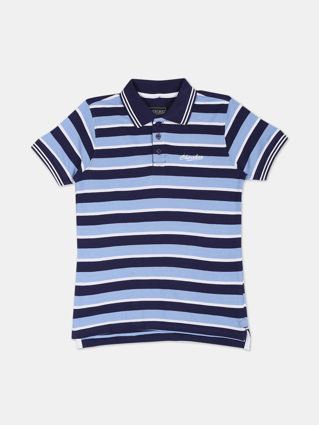 

Cherokee Boys Navy Blue Striped Polo Collar T-shirt