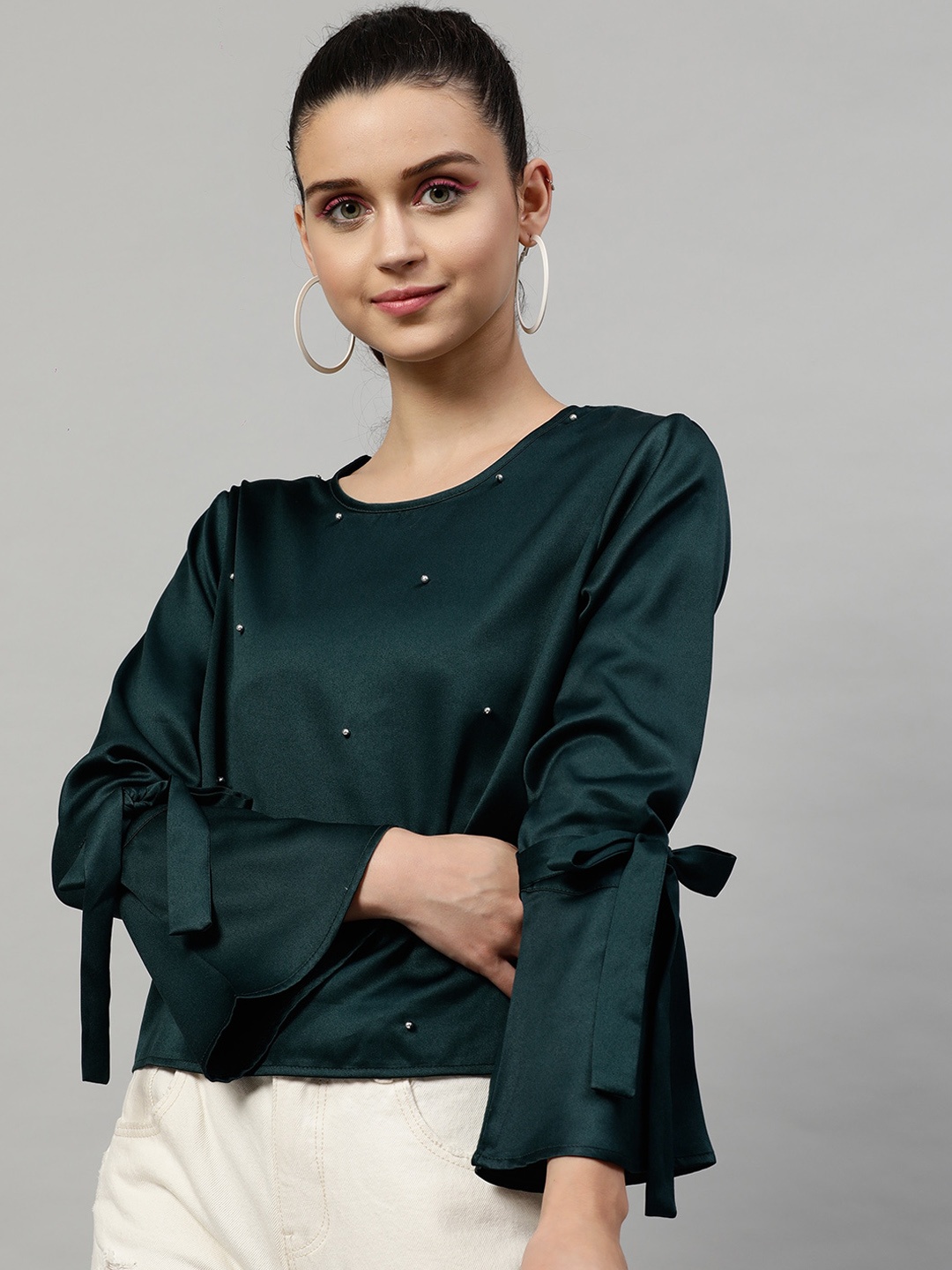 

Street 9 Green Embellished Bell Sleeves Regular Top