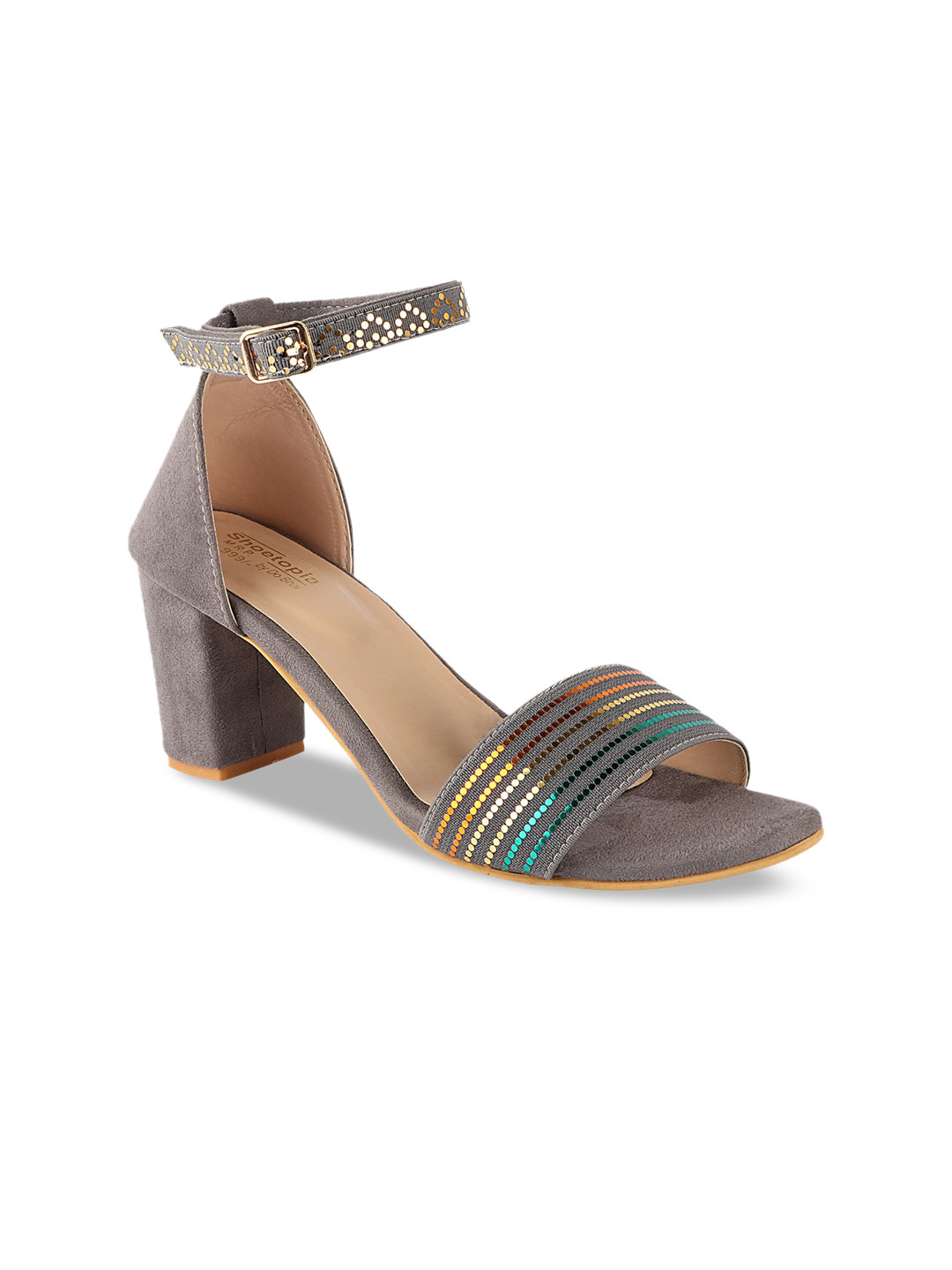 

Shoetopia Women Grey Embellished Block Heels