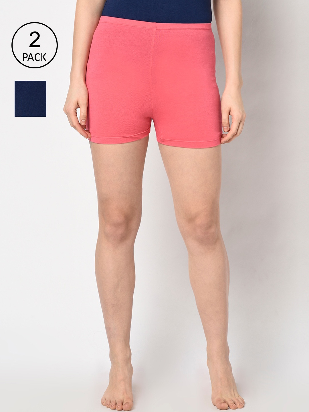 Espresso Women Pack of 2 Solid Lounge Shorts, Coral