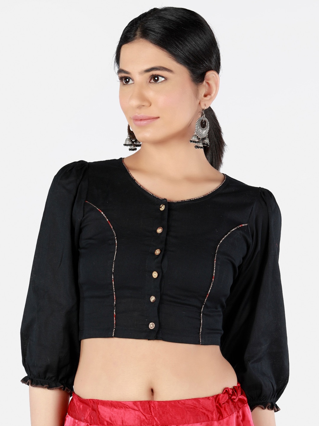 

Llajja Women Black Solid Non-Padded Readymade Sustainable Saree Blouse