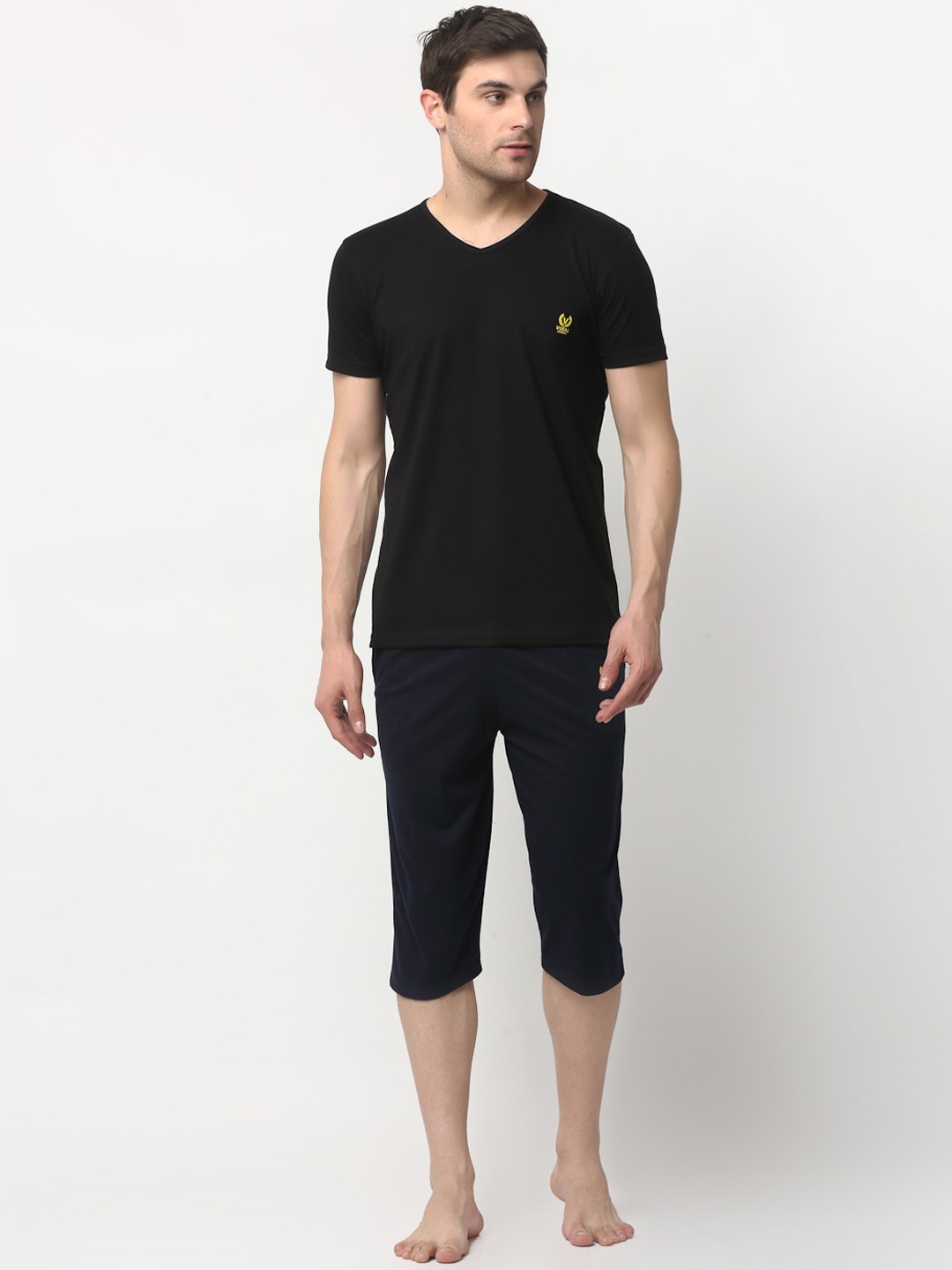 

VIMAL JONNEY Men Navy Blue & Black Solid Night Suit