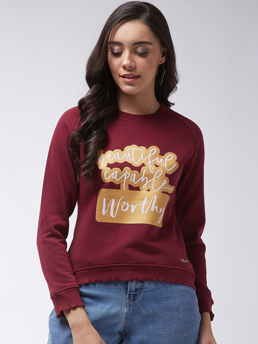 

Modeve Women Maroon Printed Sweatshirt