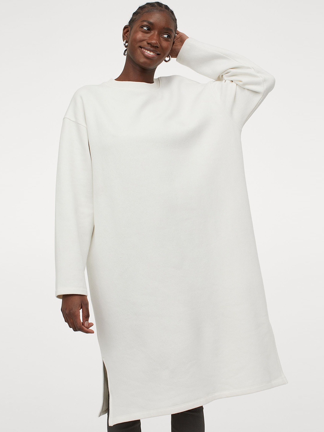 

H&M Women White Sweatshirt Dress