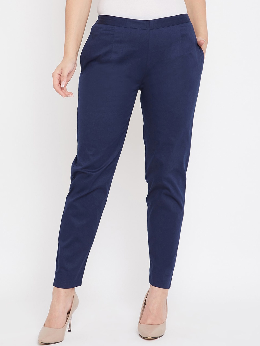 

Castle Women Navy Blue Slim Fit Solid Regular Trousers