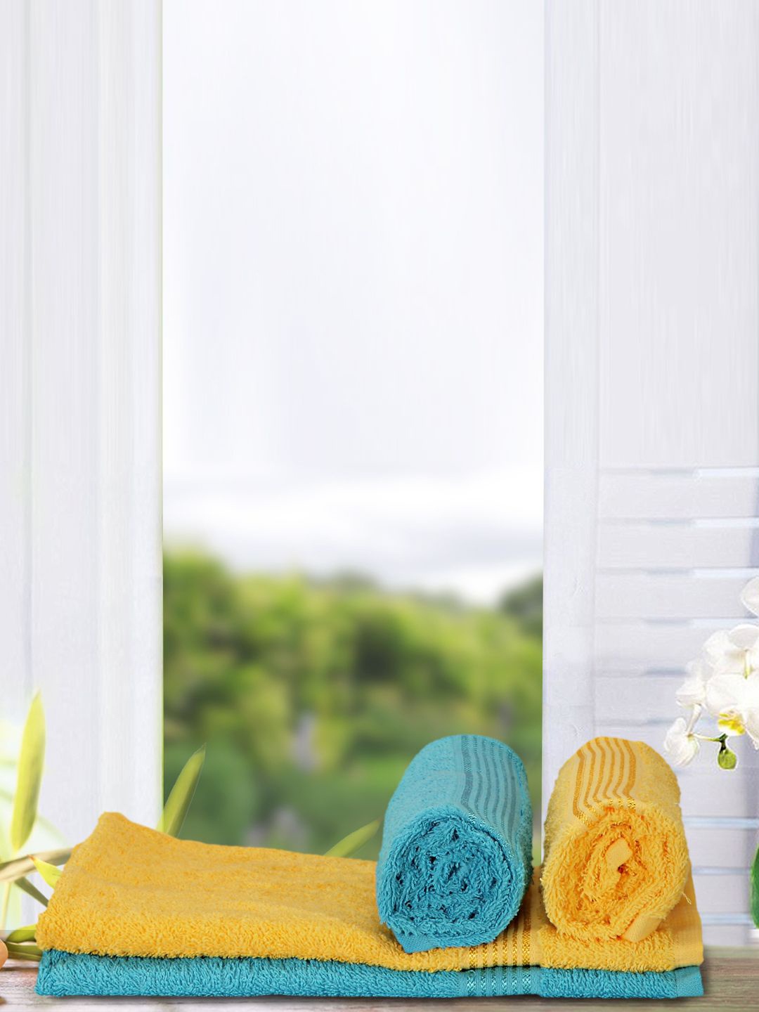 

KOPA Set Of 4 Solid 380 GSM Cotton Hand Towels, Yellow