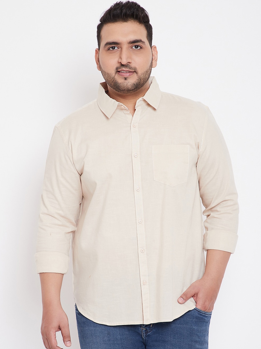 

Instafab Plus Men Cream-Coloured Regular Fit Solid Casual Shirt