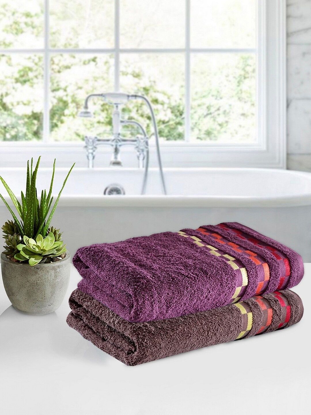

BIANCA Set of 2 Brown & Purple 450 GSM Bath Towels