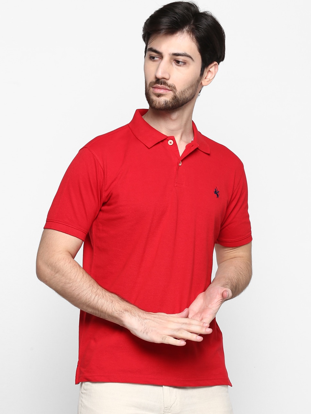

Cantabil Men Red Solid Polo Collar T-shirt