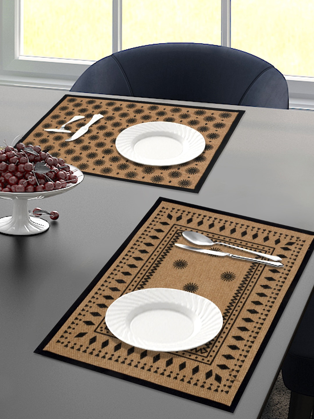 

Saral Home Set Of 2 Beige & Black Printed Table Placemats
