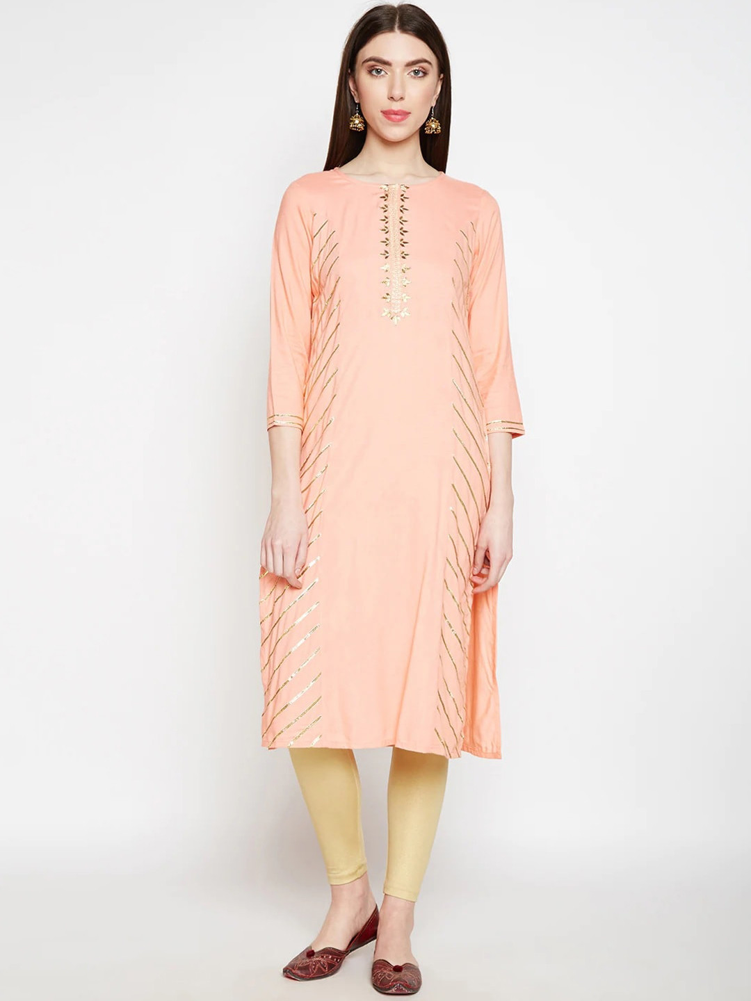 

Be Indi Women Peach-coloured Straight Kurta