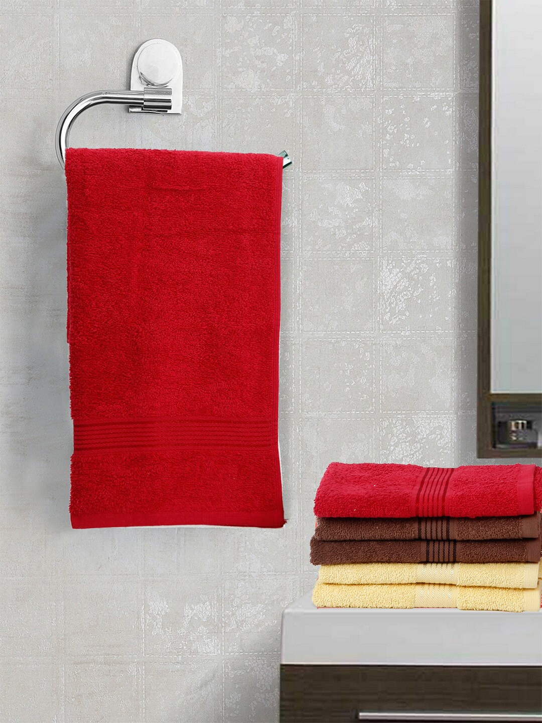 

KOPA Set Of 6 Solid 380 GSM Cotton Hand Towels, Red