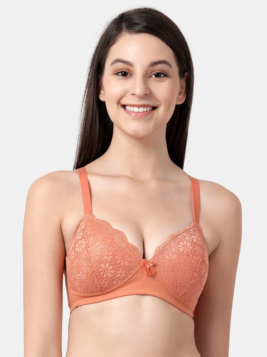 

shyaway Orange Lace Non-Wired Lightly Padded Everyday Bra ST002