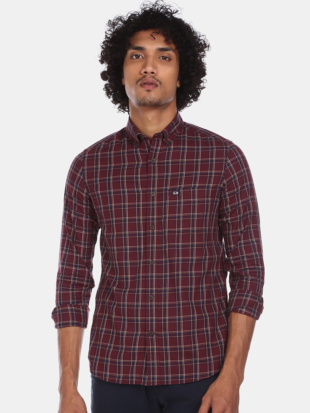 

Arrow Sport Men Maroon & Navy Blue Regular Fit Checked Cotton Casual Shirt