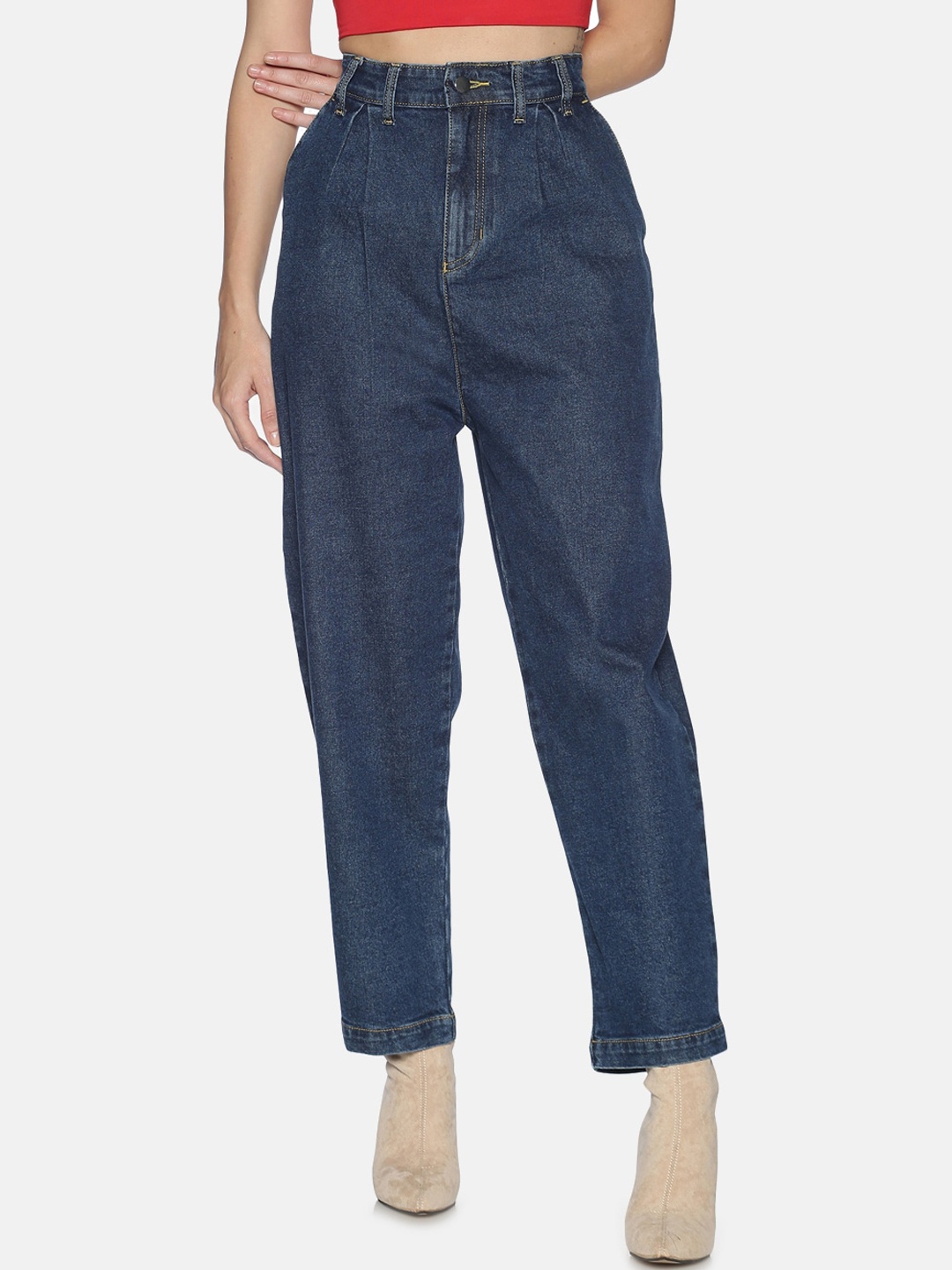 

ISU Women Navy Blue Boyfriend Fit High-Rise Clean Look Stretchable Jeans