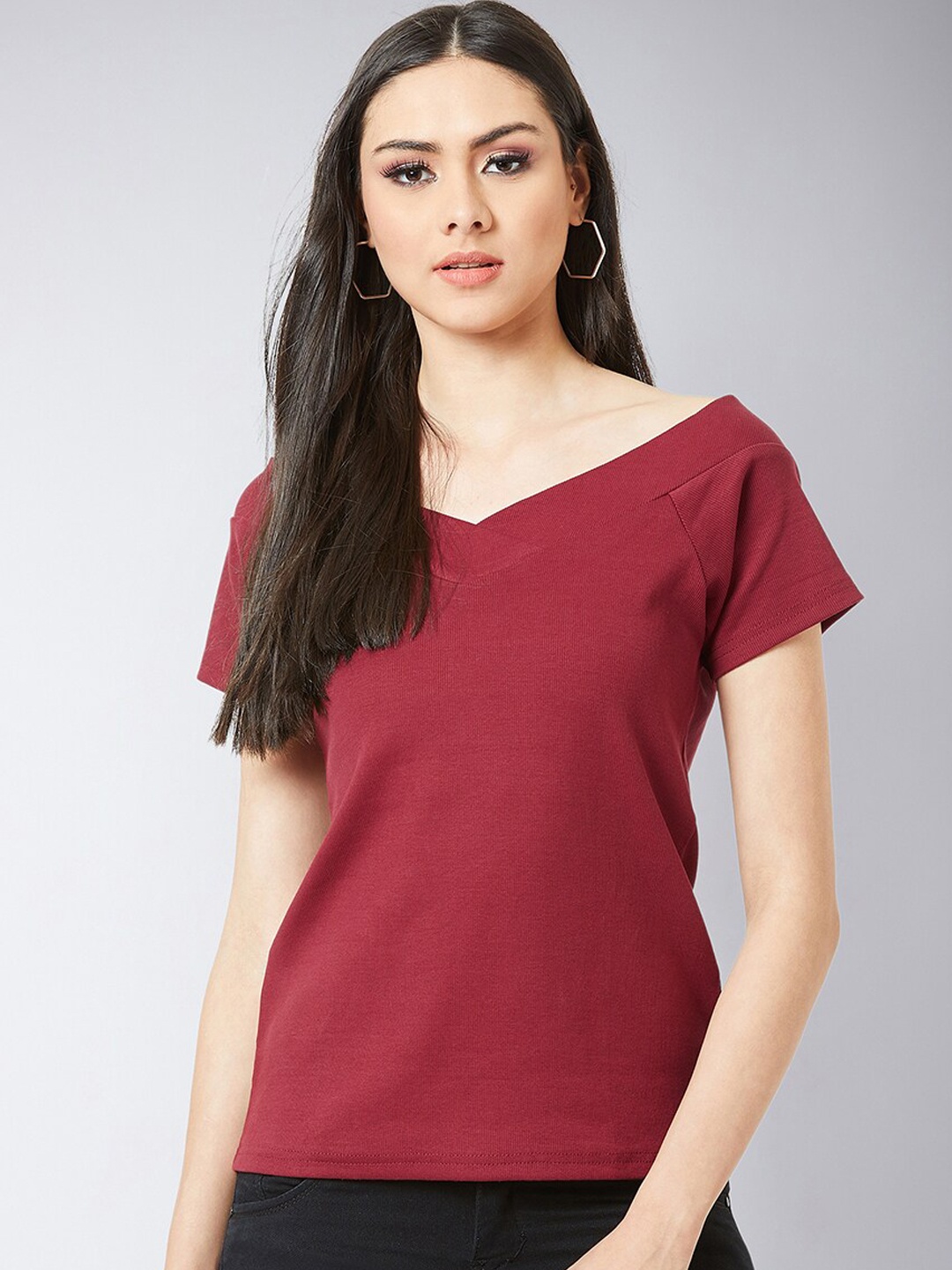 

Miss Chase Maroon Pure Cotton Regular Solid Top