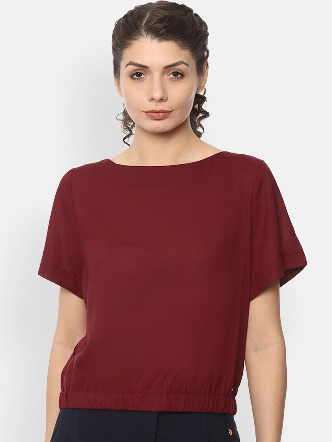 

Van Heusen Woman Maroon Flared Sleeves Blouson Top