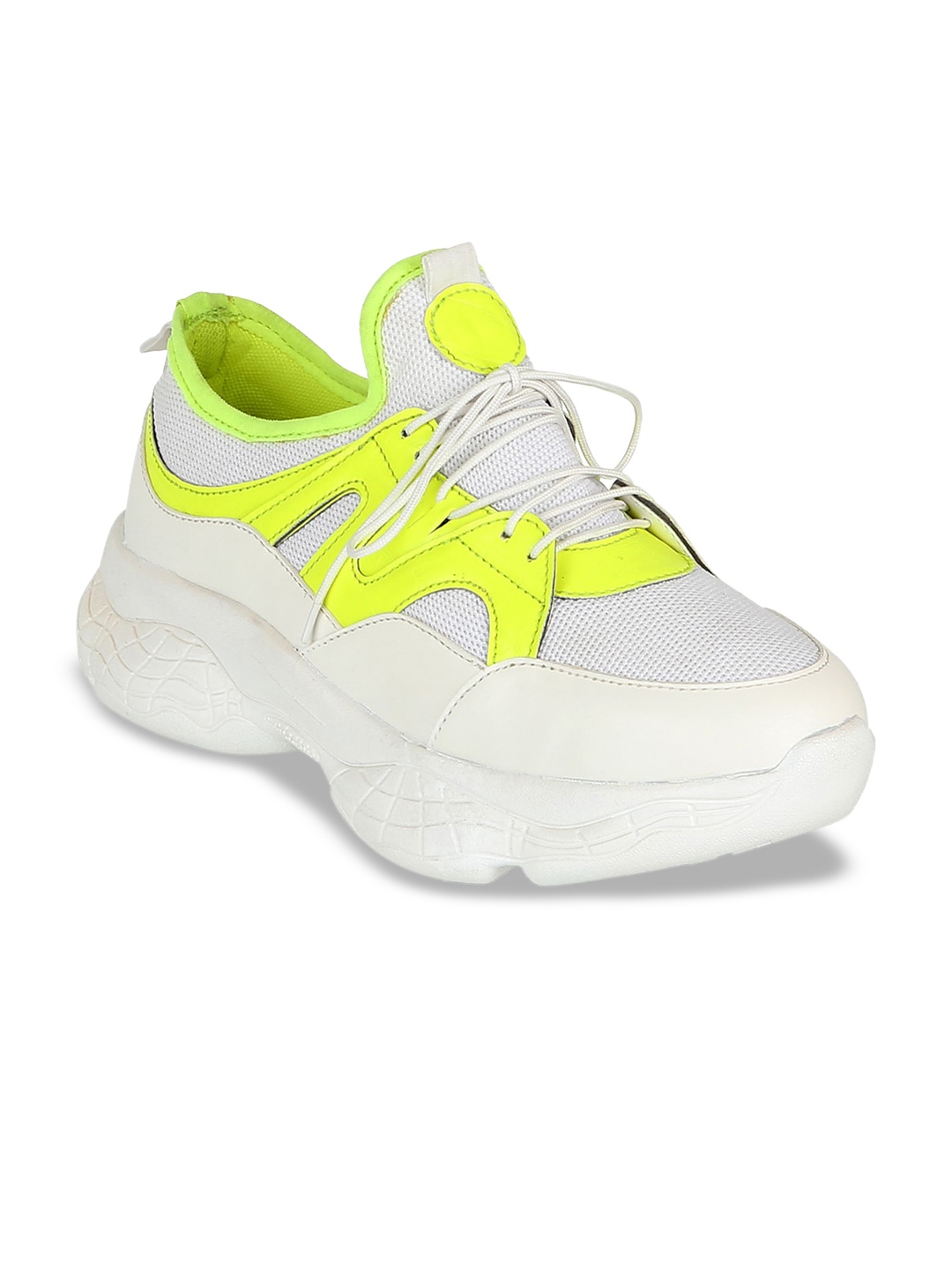 

Carlton London Sports Women White & Lime Green Colourblocked Sneakers, Off white